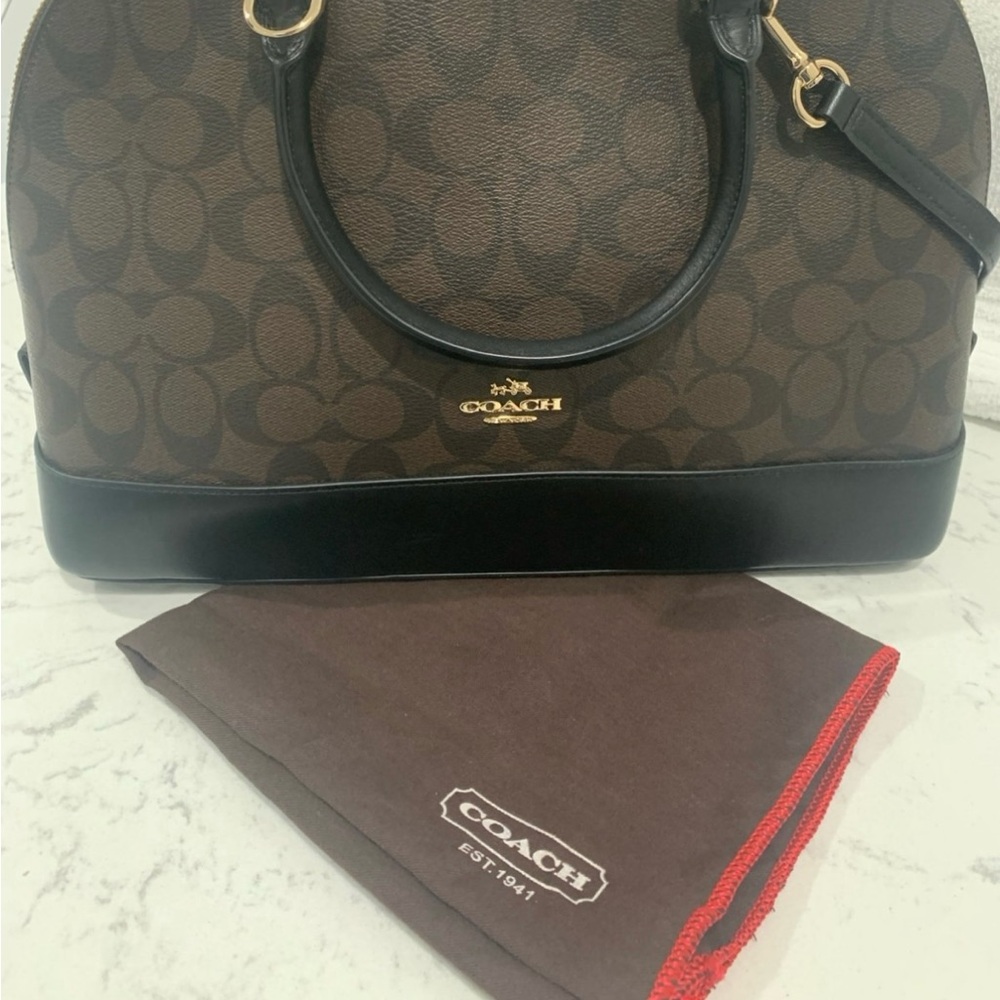 Coach Sierra Brown and Black Satchel with Signature Monogram
